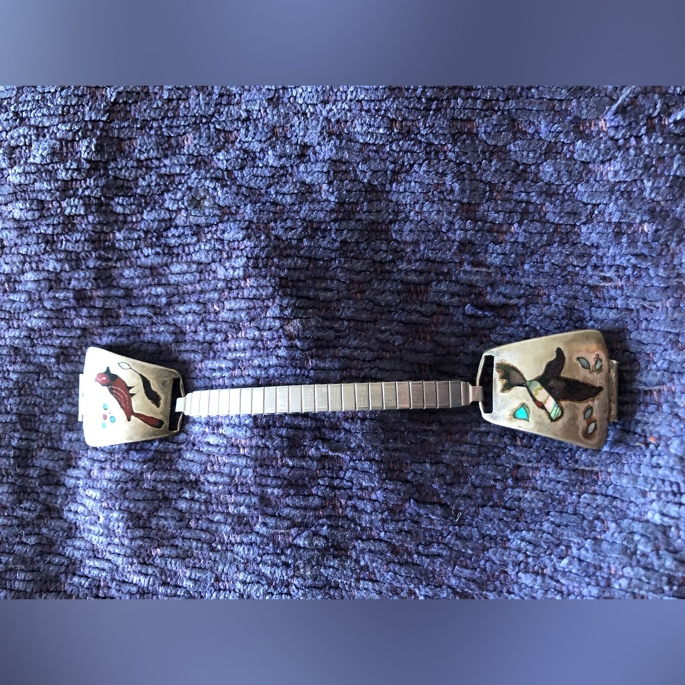 Vintage Zuni Sterling Silver Amber Turquoise MOP Watch Tips - Picture 6 of 7